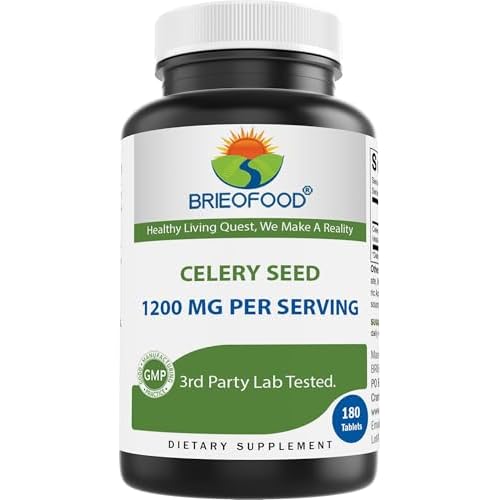 Brieofood Celery Seed 1200 mg per Serving- 180 Tablets, Gluten Free, and Non-GMO