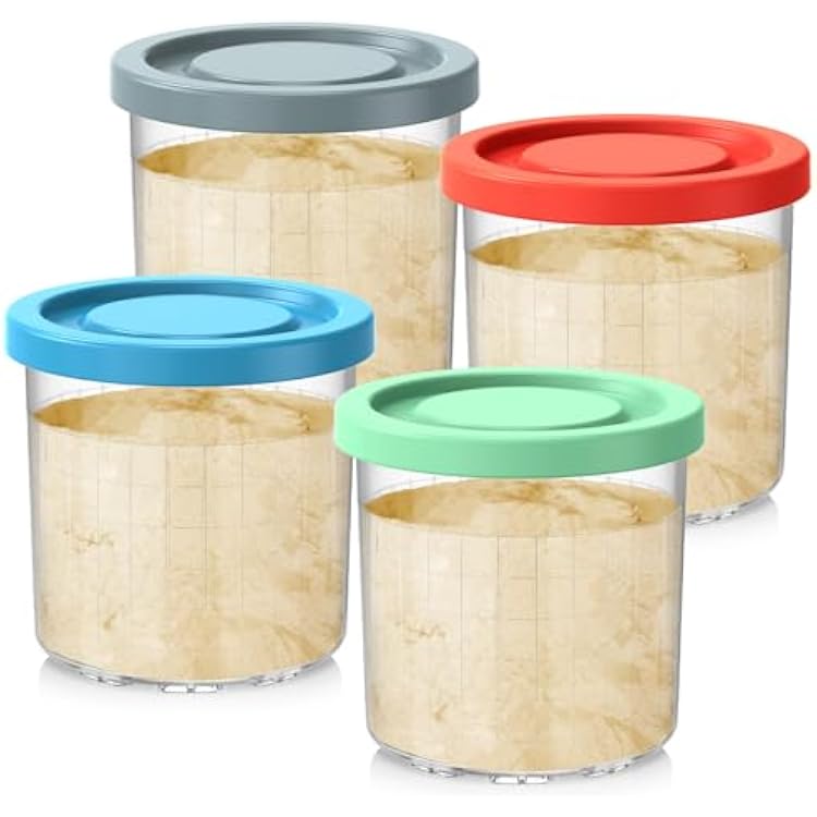 16OZ Containers Replacement for Ninja Creami Pints and Lids - 4 Pack, Compatible with NC300 NC299AMZ NC290 Series Ice Cream Maker