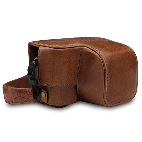 MegaGear MG1647 Ever Ready Genuine Leather Camera Case Compatible with Sony Alpha A6100, A6400 16-50mm - Brown