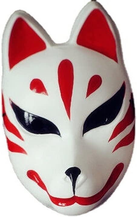 AUSUKY Japanese Hand-Painted Fox Mask Kitsune Cosplay Full Face Masquerade Halloween, White, Medium