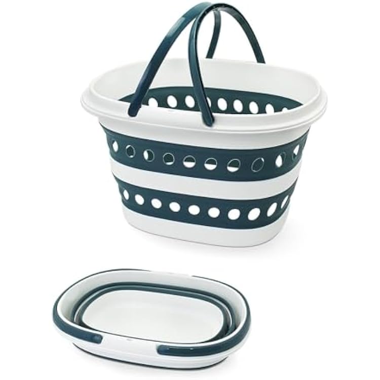 Collapsible Plastic Laundry Basket - 16L4.2 Gallon Foldable Pop Up Laundry Hamper Baskets with Handle Small Space Saving Laundry Clothes Storage Basket Blue