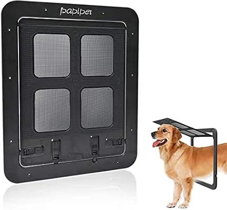 Dog Screen Door, Lockable Sliding Screen Pet Door, Magnetic Self-Closing Screen Doors with Locking Function for Medium Cat Dog (L, Black)