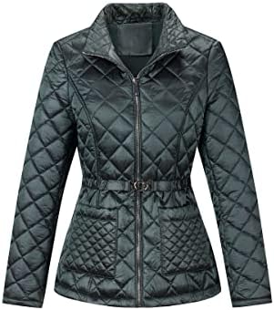 Bellivera Women Lightweight Coat Short Quilted Puffer Long Sleeve Belted Jacket Pockets