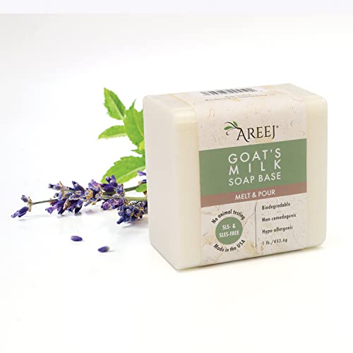 Areej Goats Milk Melt and Pour Soap Base 100% All Natural-Hypo-Allergenic, Non-GMO, SLS-Free - 1Lb Package