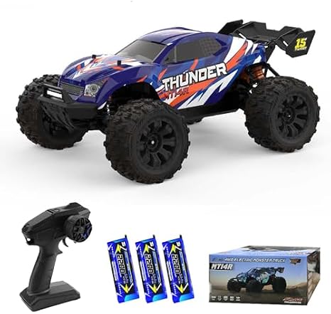 1/14 Ferngesteuertes Auto für Erwachsene 100km/h Höchstgeschwindigkeit 3S Bürstenloser Motor RC Car Hohe Geschwindigkeit Offroad Drift Rennauto 4WD Off Road Race Buggy 3 Batterien (Blau)