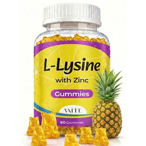 VAITE L Lysine Gummies 1000mg with Zinc - Supports Skin, Lip, Vegan, Gluten Free, 60 Chewable L-Lysine for Adults, Vitamins Tissue Health & Immune System, Amino Acid & Complex Supplements, Non-GMO