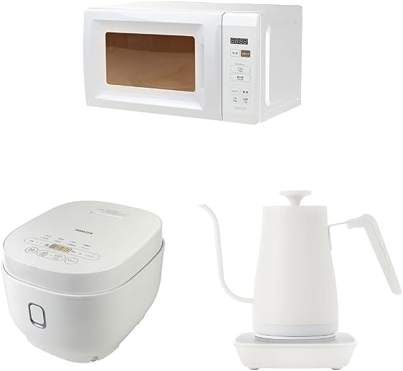 Yamazen Electric Appliances 3-Piece Set, Microwave, 3.7 gal 17 L, Single Function, Living Alone, Turntable, YRM-HF171W + Rice Cooker Microcomputer Type, 5.5 JP-DM102W + Electric Kettle, 0.8 L;