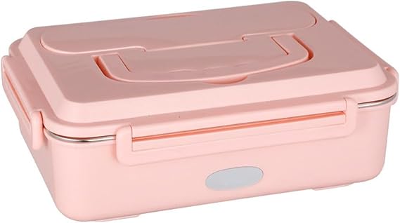 3-in-1 Self Heating Lunch Box with 1.2L Stainless Steel Containers - 80W Fast Heat, Portable Food Warmer for Car, Office & Travel(Pink,12v/24v/110V)