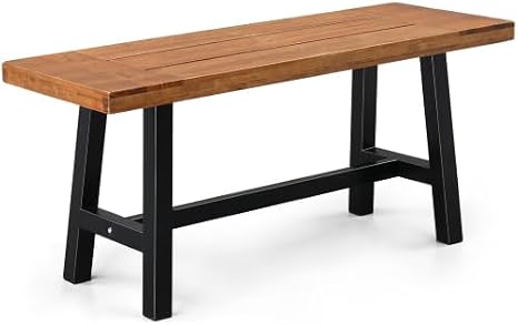 Bonnlo Wooden Outdoor Bench, All-Weather Durable, for Yard Garden, Lawn, Backyard and Porch, Rustic, with Metal Legs, 40''