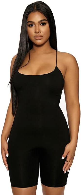 Women's Sexy Unitard Bodysuit One Piece Sleeveless Strap Short Rompers Jumpsuit Black Bodycon Tank Top Gym Yoga Outfits