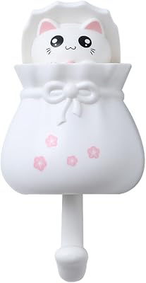 Cat Hooks, Creative Adhesive Coat Hook, Cute Cat Key Hook for Wall Decorative, Kawaii Room Decor Creative Adhesive Coat Hook for Coat, Scarf, Hat, Towel, Key White