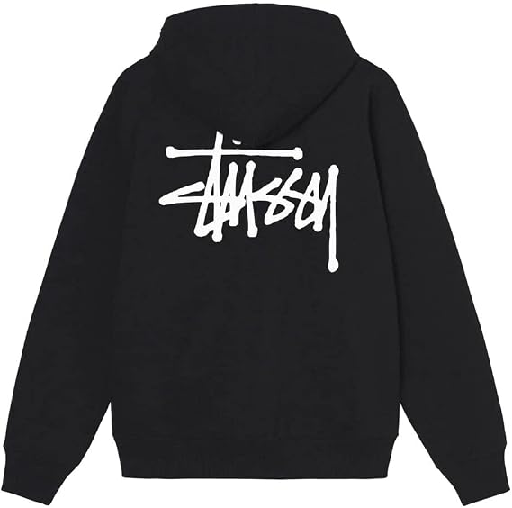 Stussy Basic Hooded Sweatshirt, Basic Logo Print, Black