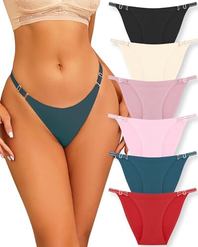 ROSYCORAL Adjustable Seamless Underwear for Women Sexy No Show High Cut Cheeky String Bikini Panties 6 Pack S-XL