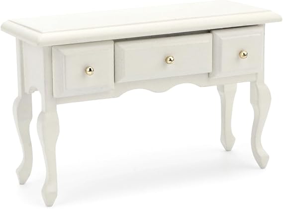 Miniature Table 1:12 Furniture for Dollhouse Accessories Writing Desk with 3 Drawers Miniature Room Ornaments Living Room Bedroom Library Scene Decoration (White)