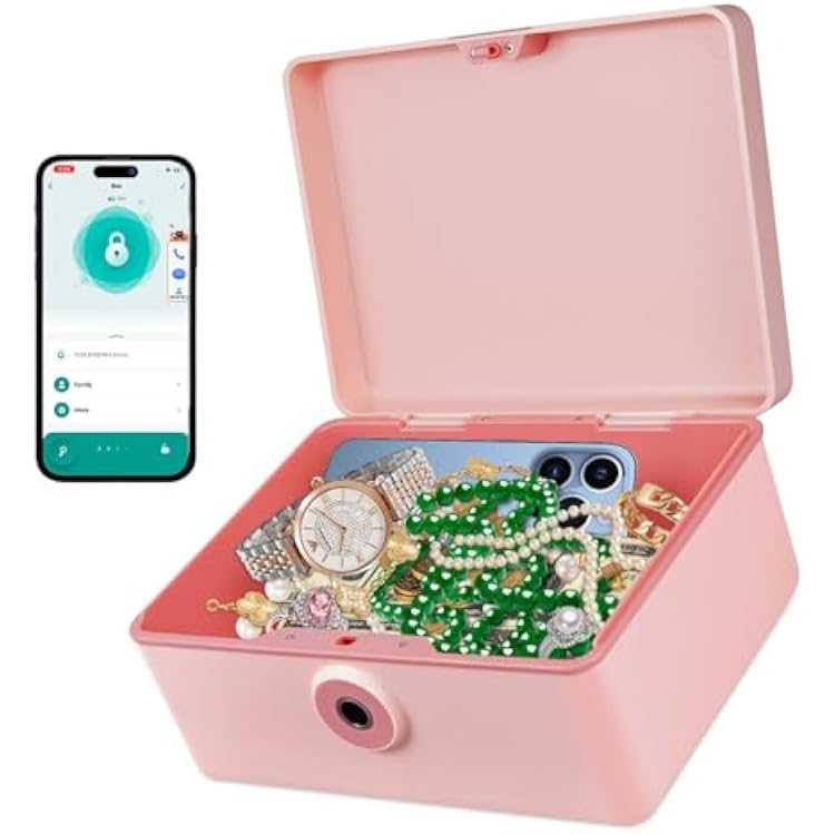 Fingerprint Storage Box Portable Locking Storage Organizer Box Large Capacity Fingerprint Safe for School, Home,Office,Travel,Gift PINK, Single box
