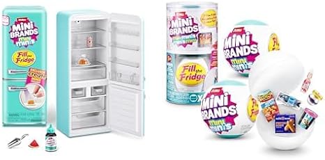 Mini Brands Fill The Fridge Playset w/UV Light & 2 Mini Minis Series 1 Capsules Bundle by ZURU, 8+ Collectible Kitchen Set