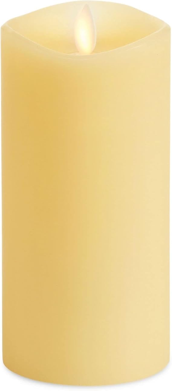 Luminara Realistic Artificial Moving Flame Pillar Candle - LED Operated Lights - Unscented - Remote Ready - Ivory (7.6 Wide x 15.6 Tall Centimetre)