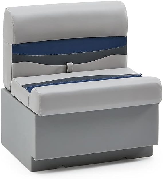 DeckMate Complete 28" Classic Pontoon Boat Seat Bench and Base - Gray, Blue and Charcoal