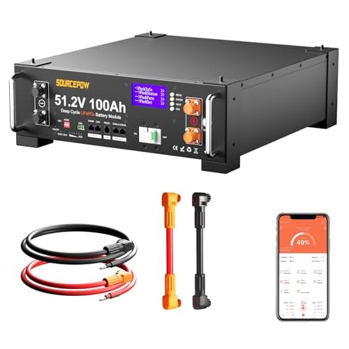 48V51.2V 100Ah LiFePO4 Lithium Battery, Bluetooth 48 volt Server Rack LiFePO4 Battery, 5.12kWh Capacity with CANRS485 Communication, 3U Chassis for RV, Off-Grid, Solar and Home Storage
