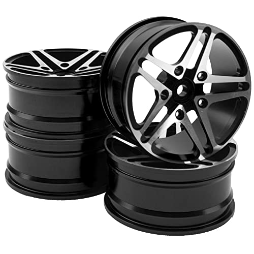 ShareGoo Metal Wheel Rims RC 12mm Hex Hubs 110 RC Drift On-Road Racing Touring Wheel Rim Compatible with HSP Tamiya Kyosho RedCat Sakura WLtoys Universal 110 RC Scales,5-Spoke Black