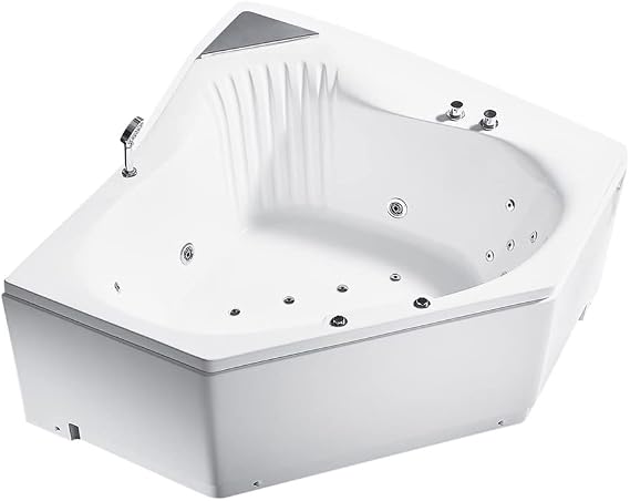 ARIEL 59" Triangular Platinum Whirlpool Bathtub with 22 Hydro Jets, Two-Person Jetted Hot Tub with Customizable Massage, Waterfall, Hot/Cold Inlets & Smart Features