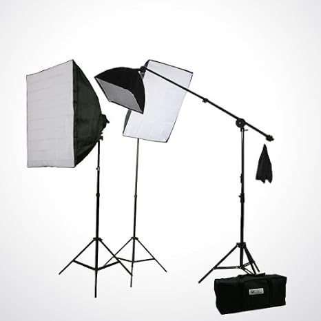 ePhoto 2300 Watt Photograph Video Studio Lighting Kit 3 Video Softbox Portrait Boom Stand Light Kit Carry Case H9026SB