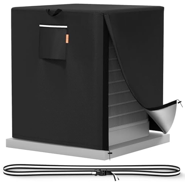 Air Conditioner Cover for Outside Units, 420D Winter AC Condenser Cover Waterproof Outdoor Square Air Conditioner Covers for AC Units, Fits up to 26 x 26 x 32 inches Black, 26X26X32