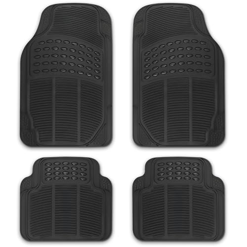 NASCAR Premium Car Floor Mats - 4-Piece Set | Heavy Duty All-Weather Rubber | Universal Trim-to-Fit for Cars, Trucks & SUVs | Traps Dirt, Snow & Water | Black Floor Mats