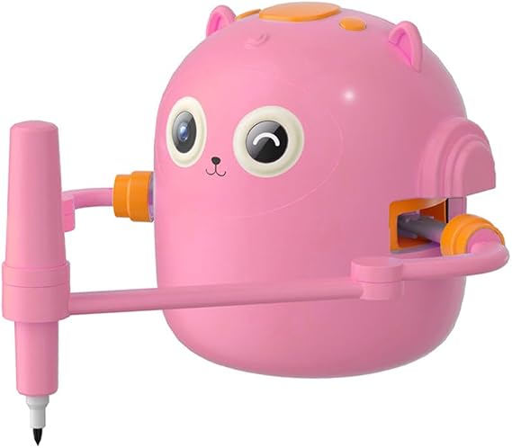 Besttoolifes Interactive Drawing Robot Toy, Educational Montessori Learning Tool With Voice Interaction,100 Word Cards, Colorful Pens, 125 * 110mm(Pink)