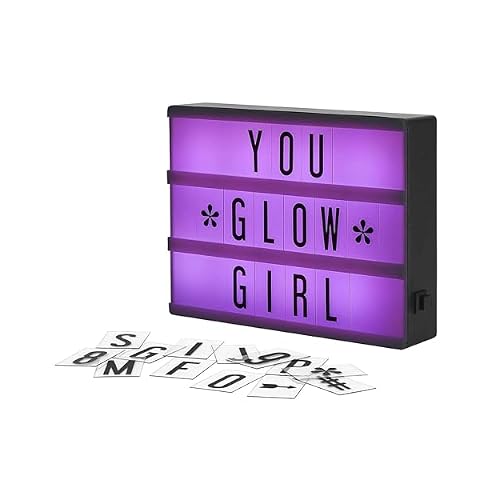 My Cinema Lightbox - RGB Color Changing Cinema Light Box Sign with 100 LED Letters and Numbers - Personalized Neon Message Board, 7.8" x 5.9" Marquee Light Up Display for Home or Events