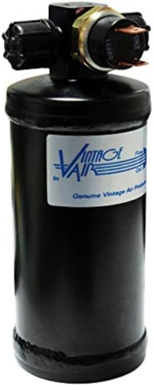 Vintage Air 07323-VUC Air Conditioning Drier, Standard, Vertical Mount, 2-1/2 in OD, 6 in Tall, Trinary Switch, Bracket, Steel, Black Paint, Each