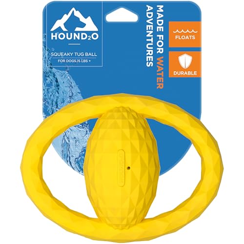 Playology Hound2O Dog Toys | Squeaky Tug Ball Toy for Tug of War | Yellow Floating Outdoor Toy - Easy to Clean and Made from Non Toxic Materials