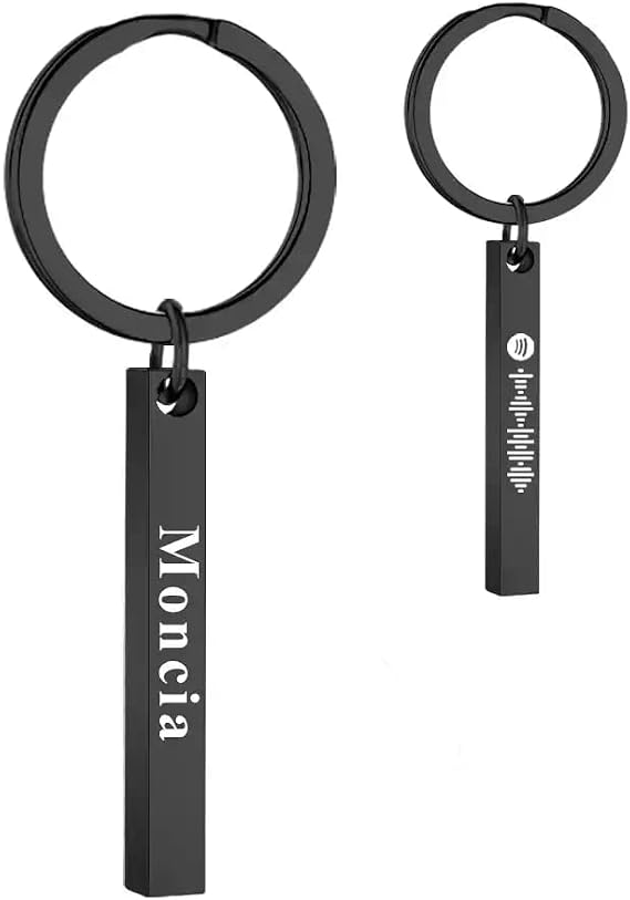 Spotify Keychain Personalized Custom Music Code 3D Engraved Name Vertical Bar Stainless Steel Keyring for Women Men