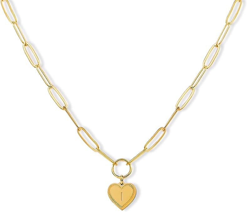 Gold A-Z Initial Necklace Heart Initial Pendant Necklaces Letter Choker Necklace For Women Birthday Valentine's Day Mother's Day Gift
