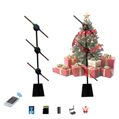 3D Hologram Fan Projector 16.5 Spliced Set,3 Units 42cm with Stand 3D Hologram Christmas Tree, Led Holographic Display with Bluetooth, Remote Control, for Shop, Party, Halloween Event Advertising