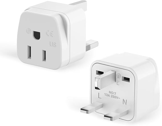 2-Pack US to UK Plug Adapter,SHUOMAO 2/3 Pin USA to 3 Pin UK Plug Adaptor