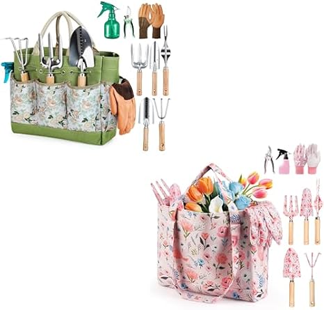 Gardening Tools 9 Piece and 10 Piece Heavy Duty Gardening Tool Set with Flower Organizer, Fashionable and Thoughtful Gifts for Garden Women