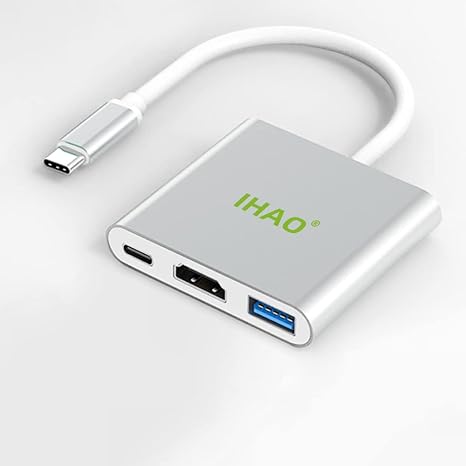 IHAO 3IN1 Multi Ports Dongle USB Type C to HDMI 4K HD/USB 3.0 Fast Data Transfer 5GBPS/ PD 100W USB C Adapter Luxury Aluminum Cover Thumderbolt 3 to HDMI 4K USB-C Digital AV Multiport Adapter