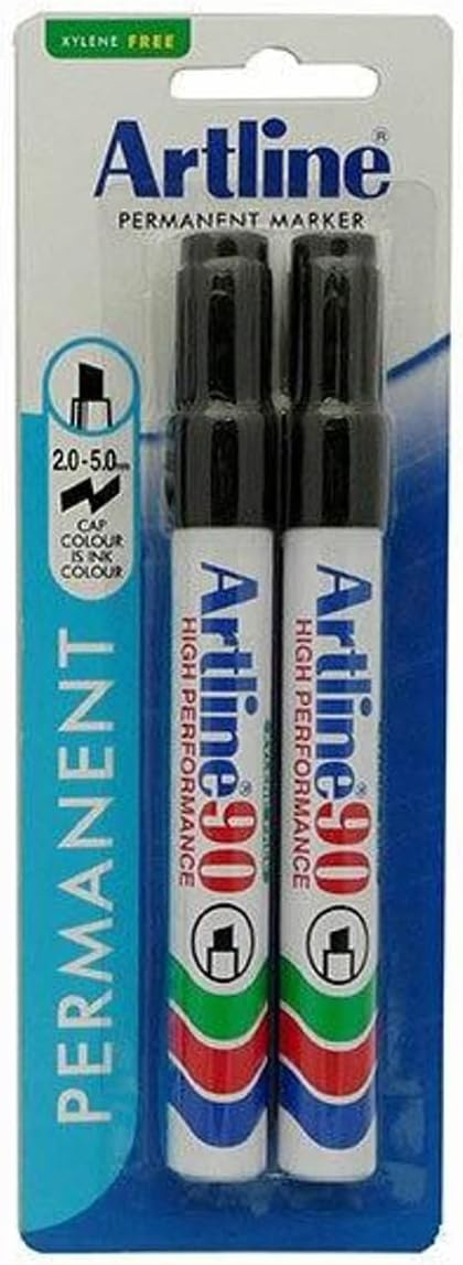 Artline 90, 109067, Permanent Marker, Hangsell, Chisel Nib, 5mm, Black, 2 Pack