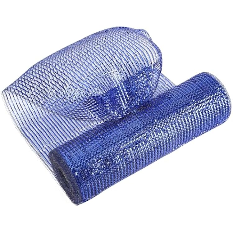 MEEDEE Navy Deco Mesh 10 Inch Deluxe Wide Foil Metallic Royal Blue with Navy Poly Mesh Navy Blue Mesh Ribbon for Christmas Tree, Wreaths, Garland, Gift Wrapping, Bows Making 30 Feet