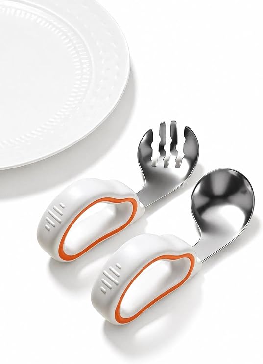 Valkyrie 316 Çelik Bebek Kaşık Çatal Seti | Ergonomik Silikon Tutma Saplı, Güvenli ve Kaymaz Tasarım