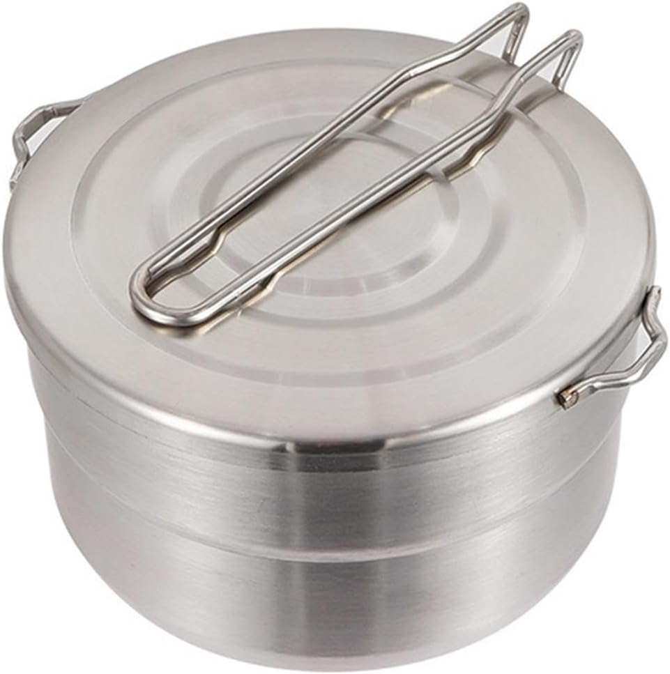 Outdoor Pots Camping Cookware 1.5L Cooker Pot Camping Pot 304 Stainless Steel Folding Handle Stable Camping Cooking Pot with Lid for Camping Kettle Pot Camping Cooker Outdoor Climbing Hiking Camping