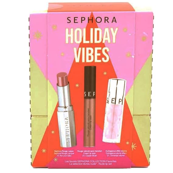 Sephora Holiday Vibes Lip Set - Sephora 23 Copper Blush, Outrageous Lip Effect Universal Volume, Rouge Lacquer Not Your Baby