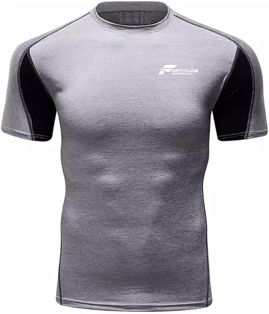 Fortitude Sports Compression T-Shirt | Base Layer for Fitness, Running, BJJ MMA Short Sleeve Rashguard Gym Shirt for Men | Short Sleeve Men's Gym T-Shirt Rash Guard