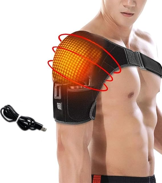 USB Shoulder Heating Pad Heated Shoulder Brace Wrap 3 Heating Setting Shoulder Compression Sleeve for Rotator Cuff Portable Shoulder Heat Pad Adjustable Shoulder Support Protector