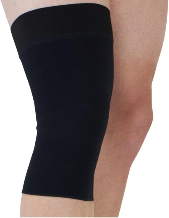 medi Seamless Knit Knee Support Compression Sleeve w/Band | Seamless knit knee sleeve with silicone top band, two-way stretch, breathable fabric and a low-profile pull-on design.