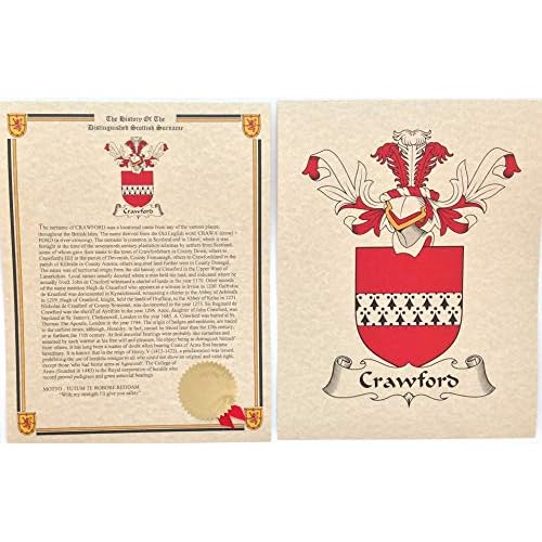 Crawford - Coat of Arms and Last Name History - 8.5x11 Print Combo Set