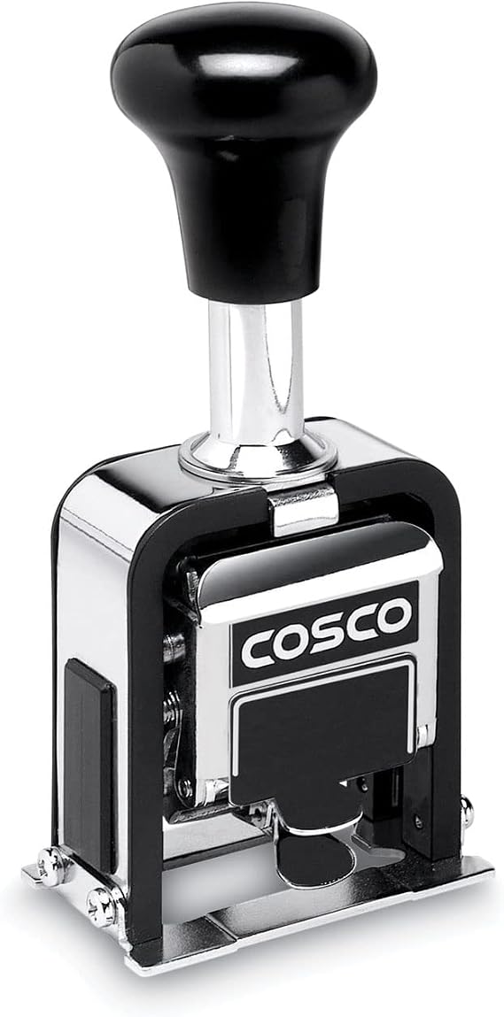 COSCO 2000PLUS Automatic Numbering Machine, 6 Wheels, Self-Inking, Black 0.75 x 0.25