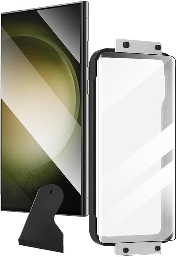 Zore Galaxy ile uyumlu S23 Ultra Hizalama Aparatlı Estek Easy Body Ekran Koruyucu Siyah