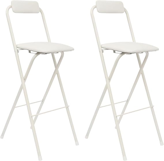 2PCS Folding Bar Stool with Backrest, 29.53in Tall Folding Chair Counter Height Foldable Chairs Tall Bar Collapsible Stools for Kitchen, Shop, Cafe, Dining Room (White)